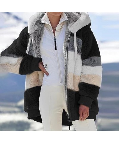 Women's Fuzzy Fleece Jacket Oversized Sherpa Fur Coat with Hood Winter Warm Shaggy Long Sleeve Outwear with Pockets W $8.63 J...