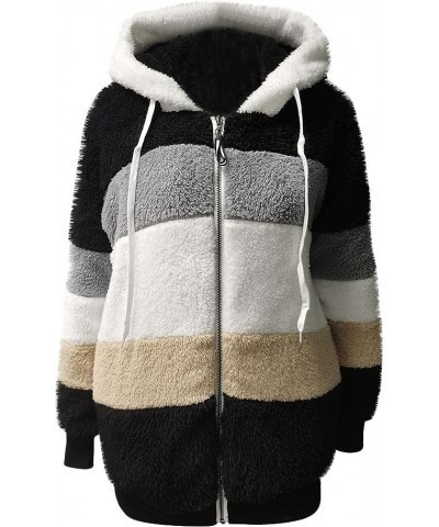 Women's Fuzzy Fleece Jacket Oversized Sherpa Fur Coat with Hood Winter Warm Shaggy Long Sleeve Outwear with Pockets W $8.63 J...