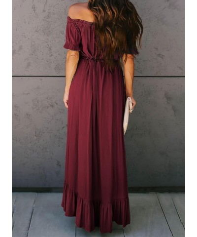 Womens Off The Shoulder Dress Casual Short Sleeve High Low Ruffle Long Maxi Beach Party Dresses A Red $30.08 Dresses