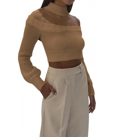 Women Knit Sweater Casual Solid Color Long Sleeve Knitted Pullovers Jumper Sexy Crop Tops Fall Winter Basic Knitwear F Khaki ...