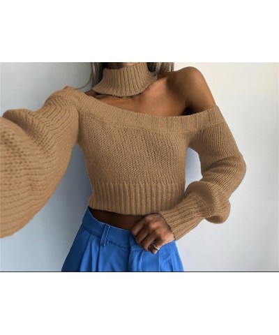 Women Knit Sweater Casual Solid Color Long Sleeve Knitted Pullovers Jumper Sexy Crop Tops Fall Winter Basic Knitwear F Khaki ...