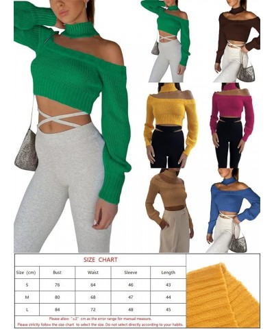 Women Knit Sweater Casual Solid Color Long Sleeve Knitted Pullovers Jumper Sexy Crop Tops Fall Winter Basic Knitwear F Khaki ...