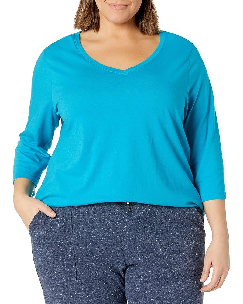 Size Women's Plus Sizeflowy 3/4 Sleeve V-Neck Top Bold Blue $14.30 Shirts