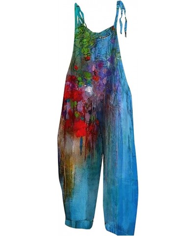 Casual Sleeveless Jumpsuits for Womens Loose Printed Summer Boho Bib Overalls Wide Leg Sling Beach Strap Rompers Multicolor-4...