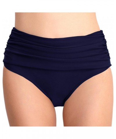 Women High Waisted Bikini Bottoms Tummy Control Swimsuit Bottoms Ruched Full Coverage Swim Bottom High Rise A Navy Blue $14.2...