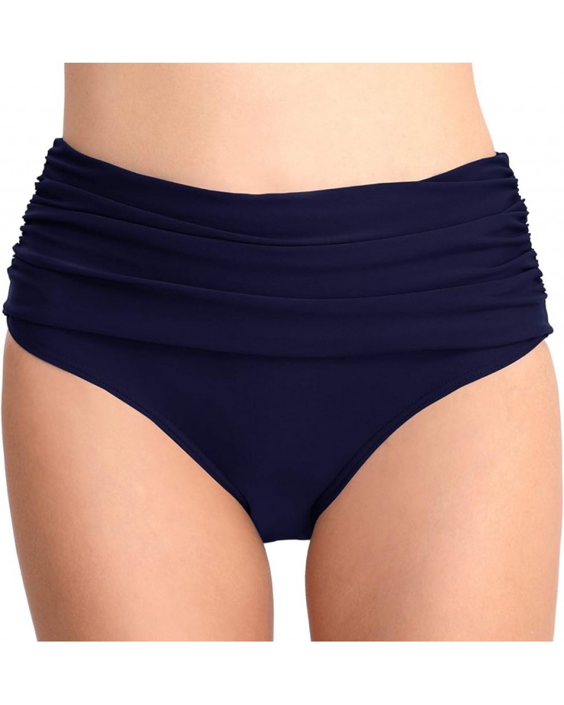 Women High Waisted Bikini Bottoms Tummy Control Swimsuit Bottoms Ruched Full Coverage Swim Bottom High Rise A Navy Blue $14.2...