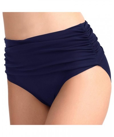 Women High Waisted Bikini Bottoms Tummy Control Swimsuit Bottoms Ruched Full Coverage Swim Bottom High Rise A Navy Blue $14.2...