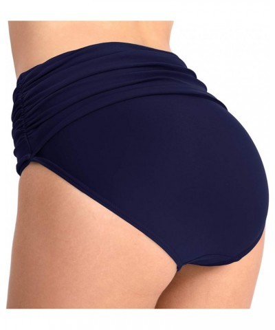 Women High Waisted Bikini Bottoms Tummy Control Swimsuit Bottoms Ruched Full Coverage Swim Bottom High Rise A Navy Blue $14.2...