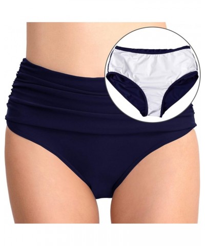 Women High Waisted Bikini Bottoms Tummy Control Swimsuit Bottoms Ruched Full Coverage Swim Bottom High Rise A Navy Blue $14.2...