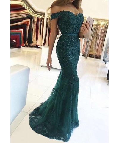 Lace Prom Dress Mermaid Off The Shoulder Formal Dress Evening Party Gowns with Train Mint Green $47.24 Dresses