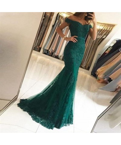 Lace Prom Dress Mermaid Off The Shoulder Formal Dress Evening Party Gowns with Train Mint Green $47.24 Dresses