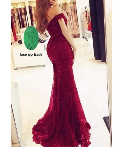 Lace Prom Dress Mermaid Off The Shoulder Formal Dress Evening Party Gowns with Train Mint Green $47.24 Dresses