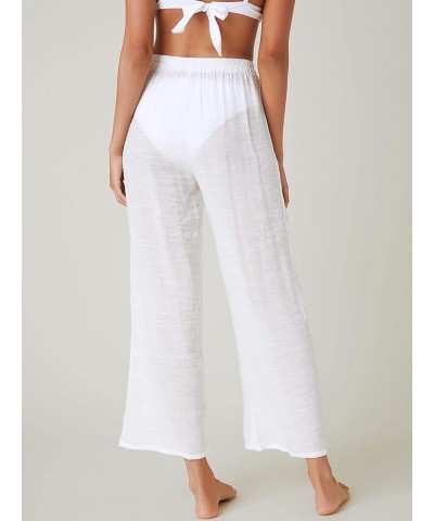 Women's Sheer Pants High Waist Wide Leg Beach Swimwear Bikini Cover Up Pants Pure White $14.70 Swimsuits