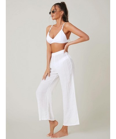 Women's Sheer Pants High Waist Wide Leg Beach Swimwear Bikini Cover Up Pants Pure White $14.70 Swimsuits