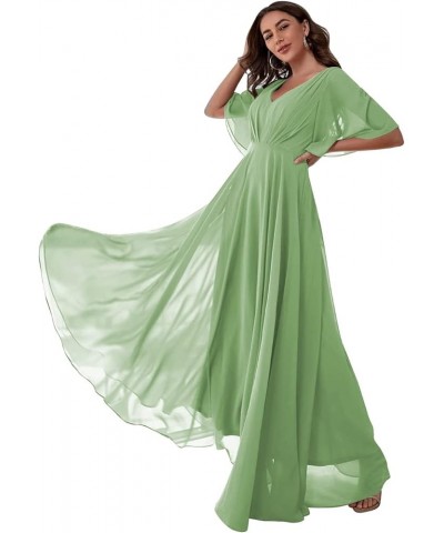 Bridesmaid Dresses Chiffon Long V Neck Short Sleeves Evening Dresses Party Gowns for Wedding Teal $42.34 Dresses