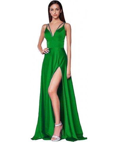 Long Prom Dresses for Women Split Spaghetti Strap Satin A Line Formal Wedding Evening Dress Green $31.46 Dresses