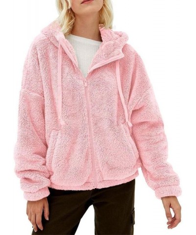 Women's Sherpa Fleece Jacket Casual Long Sleeve Zipper/Pullover Hooded Jacket Winter Plush Thick Coat A06-pink $9.89 Jackets