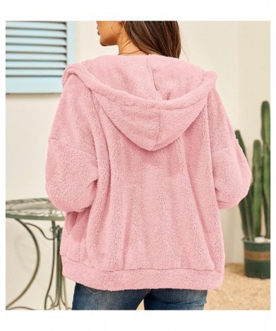 Women's Sherpa Fleece Jacket Casual Long Sleeve Zipper/Pullover Hooded Jacket Winter Plush Thick Coat A06-pink $9.89 Jackets