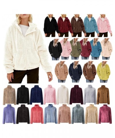 Women's Sherpa Fleece Jacket Casual Long Sleeve Zipper/Pullover Hooded Jacket Winter Plush Thick Coat A06-pink $9.89 Jackets