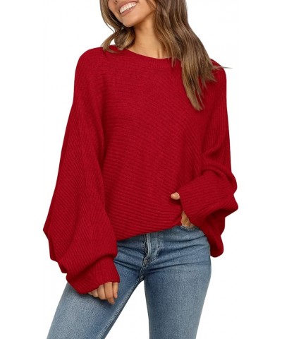 Women's Oversized Crewneck Sweater Batwing Puff Long Sleeve Cable Slouchy Pullover Jumper Tops 1-red $22.49 Sweaters