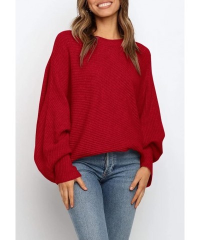 Women's Oversized Crewneck Sweater Batwing Puff Long Sleeve Cable Slouchy Pullover Jumper Tops 1-red $22.49 Sweaters