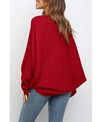 Women's Oversized Crewneck Sweater Batwing Puff Long Sleeve Cable Slouchy Pullover Jumper Tops 1-red $22.49 Sweaters