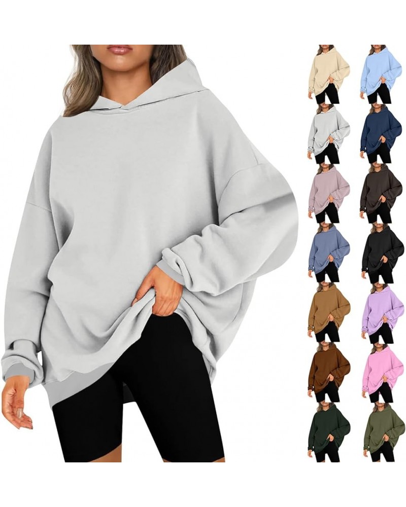 Hoodies for Women Drop Shoulder Long Sleeve Fleece Oversized Sweatshirts Fall Casual Comfy Classic Pullover Tops A-pink $9.00...