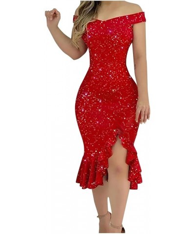 Womens Dresses 2024 Sexy Formal V Neck Velvet Dress Holiday Spaghetti Strap Dresses F-red $11.12 Dresses