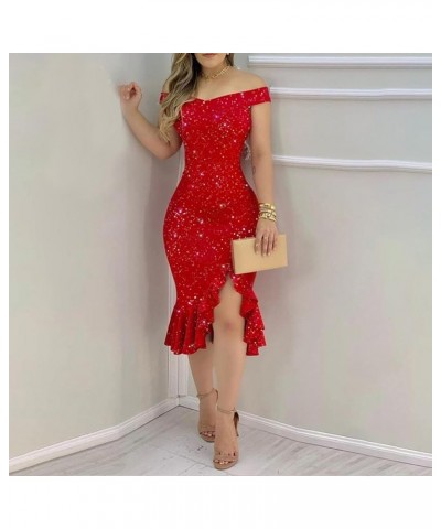 Womens Dresses 2024 Sexy Formal V Neck Velvet Dress Holiday Spaghetti Strap Dresses F-red $11.12 Dresses