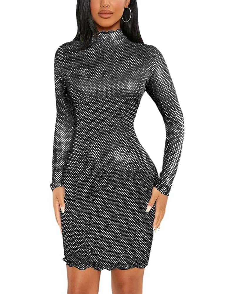 Women's Rhinestone Mesh Fishnet Bodycon Club Dress See Through Beach Swimwear Bikini Cover Up A8 Black $18.89 Dresses