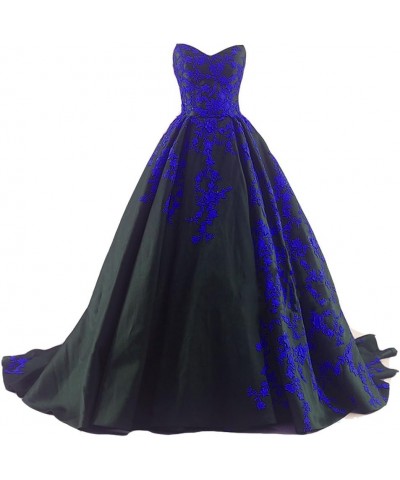 Gothic Black Satin Lace V Neck A Line Long Prom Corset Wedding Dresses Royal Blue $67.52 Dresses