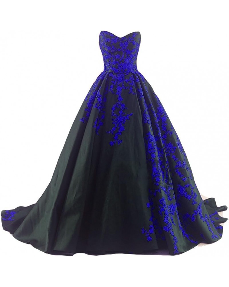 Gothic Black Satin Lace V Neck A Line Long Prom Corset Wedding Dresses Royal Blue $67.52 Dresses