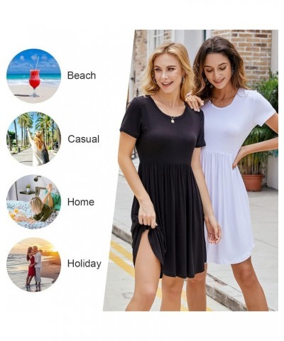 Women's 2024 Summer Short Sleeve Casual Dresses Hide Belly Fat Loose Fit Sundress with Pockets Black Stripe $17.94 Dresses