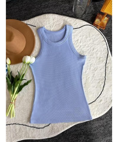 Women Tank Tops Summer Sleeveless Basic Cami Top Shirt Slim Knit Ribbed Racerback Blouses Blue $12.23 Tanks