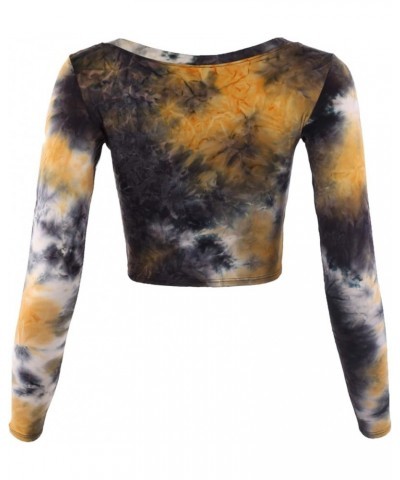 Women's Basic Solid Stretchable Scoop Neck Long Sleeve Crop Top Rayon - Tie-dye Yellow $10.08 T-Shirts