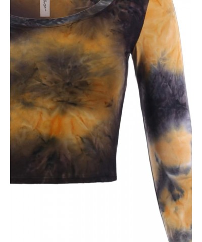 Women's Basic Solid Stretchable Scoop Neck Long Sleeve Crop Top Rayon - Tie-dye Yellow $10.08 T-Shirts