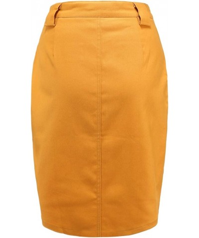 Women's Midi Knee Length Workout Cotton Pencil Skirts with Front Pockets and Slit Ash Yellow $20.39 Skirts