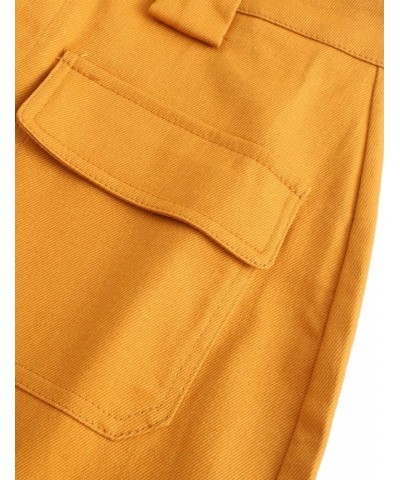 Women's Midi Knee Length Workout Cotton Pencil Skirts with Front Pockets and Slit Ash Yellow $20.39 Skirts