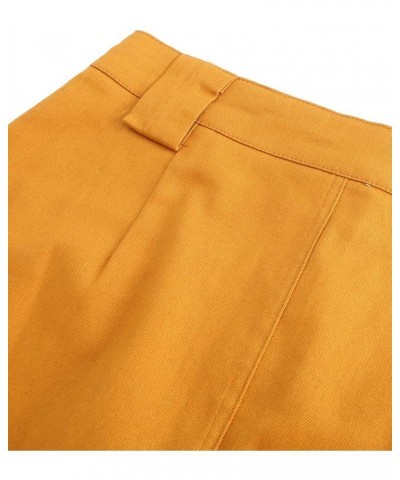 Women's Midi Knee Length Workout Cotton Pencil Skirts with Front Pockets and Slit Ash Yellow $20.39 Skirts