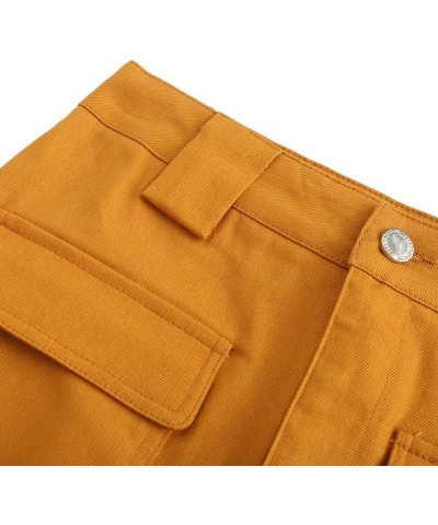 Women's Midi Knee Length Workout Cotton Pencil Skirts with Front Pockets and Slit Ash Yellow $20.39 Skirts