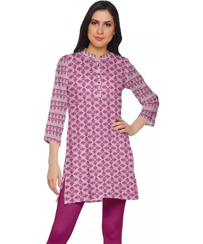 Printed Side Slit Short Kurta Tunic for Women Summer Wear Ladies Kurti Blush Pink $12.60 Tops