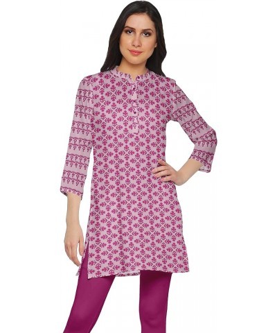 Printed Side Slit Short Kurta Tunic for Women Summer Wear Ladies Kurti Blush Pink $12.60 Tops