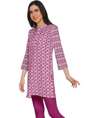 Printed Side Slit Short Kurta Tunic for Women Summer Wear Ladies Kurti Blush Pink $12.60 Tops