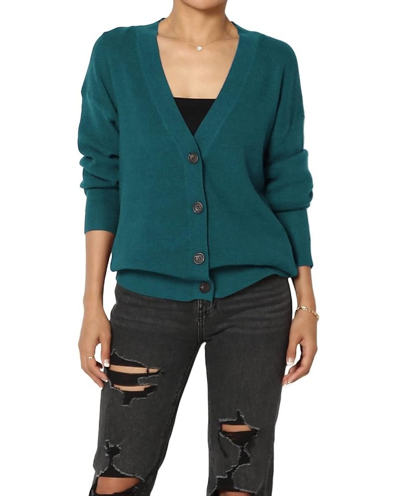 Women's Waffle Viscose Knit Button Front V-Neck Long Sleeve Cardigan Waffle Teal $20.47 Sweaters