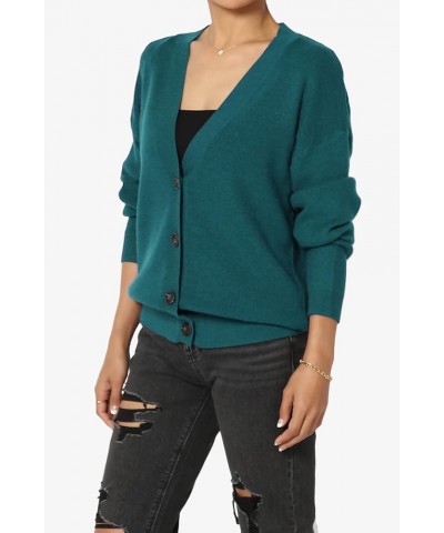 Women's Waffle Viscose Knit Button Front V-Neck Long Sleeve Cardigan Waffle Teal $20.47 Sweaters