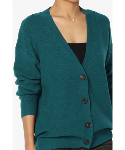 Women's Waffle Viscose Knit Button Front V-Neck Long Sleeve Cardigan Waffle Teal $20.47 Sweaters