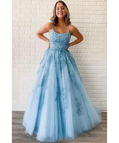 Tulle Spaghetti Straps Prom Dresses Long Lace Appliques Ball Gowns for Women Rose Red $34.19 Dresses