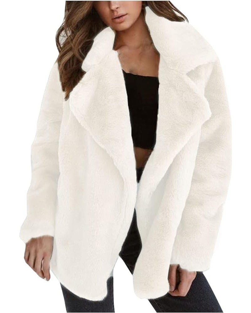 BCDshop Women's Lapel Faux Fur Button Warm Winter Coat Outwear Casual Pockets Fuzzy Jacket White $10.66 Jackets