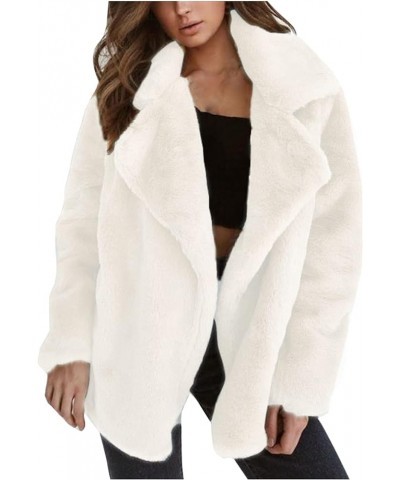 BCDshop Women's Lapel Faux Fur Button Warm Winter Coat Outwear Casual Pockets Fuzzy Jacket White $10.66 Jackets