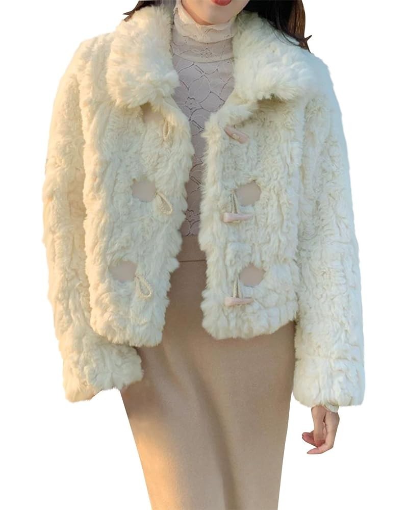 Women's Winter Coat Cropped Plush Jacket Suit Collar Horn Buckle Warm Winter Outerwear Solid Color Windproof 01white $15.36 C...